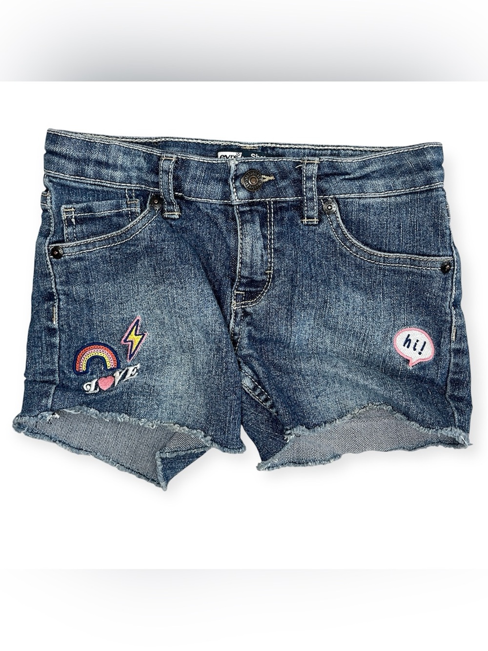 Levi’s Girls Shorty Shorts Y2K Cute Patches Preppy Hippie Cut Offs Size 10 Reg